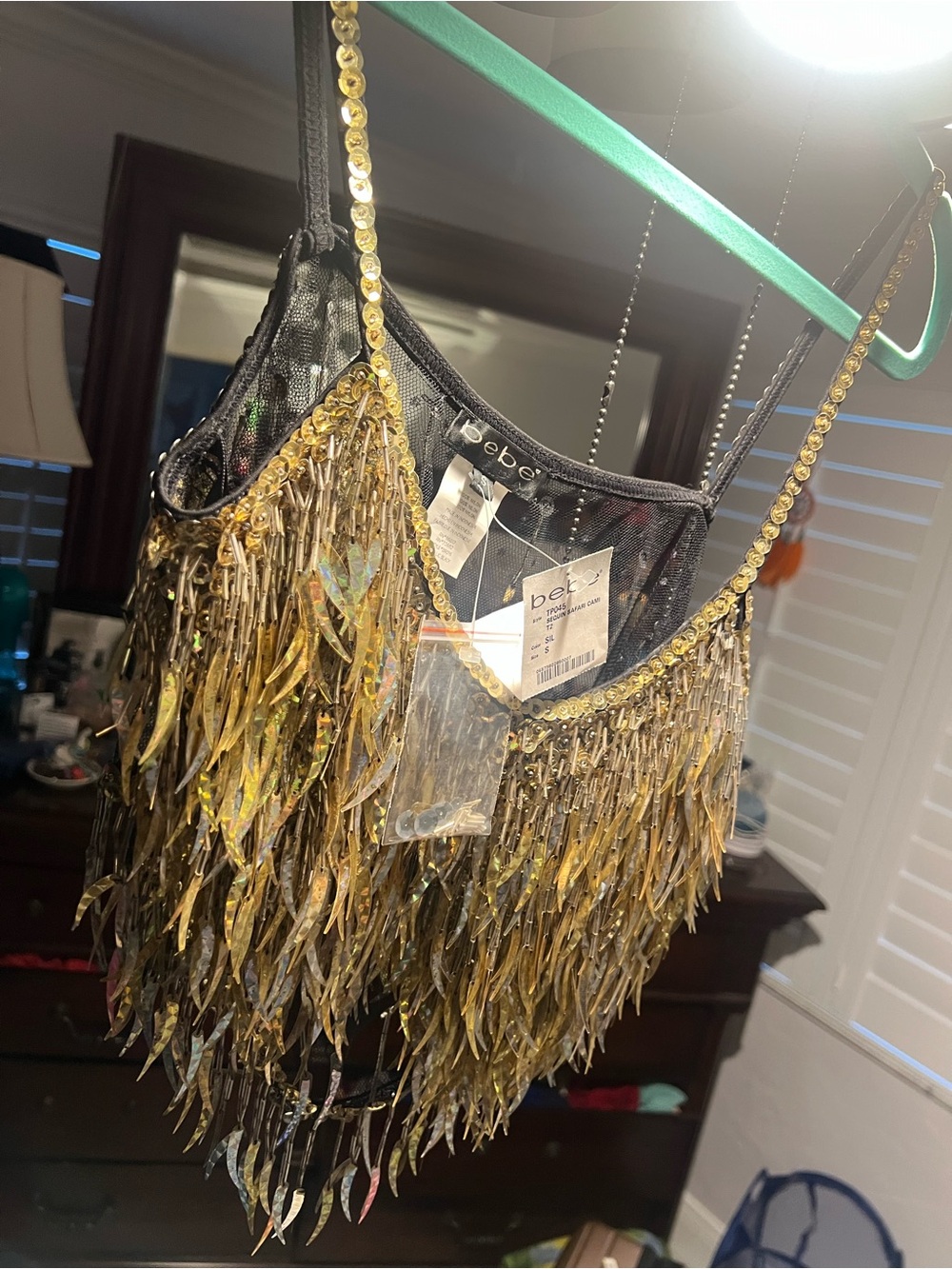 bebe VINTAGE Gold/Silver Holographic Sequin Fringe Crop Top NEVER WORN!! - Picture 7 of 10